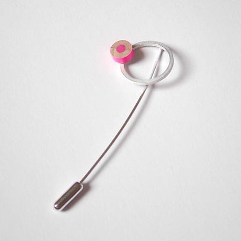 coloured pencil pin in silver and pink