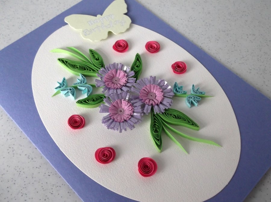 Birthday card, quilling flowers, handmade