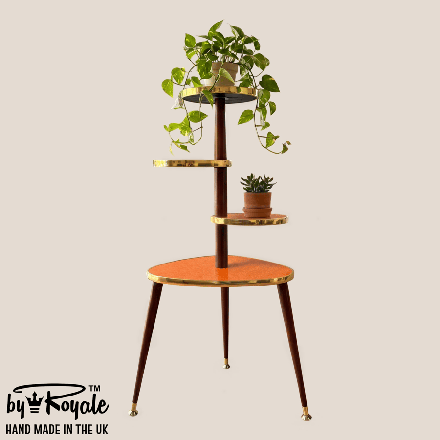 Mid Century Modern Royalexe™ 4 Tier Tera Plant Stand By Royale in Orange