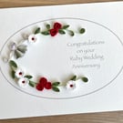 Handmade quilled 40th ruby wedding anniversary card
