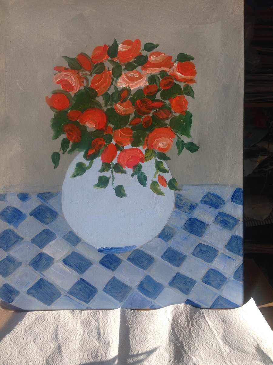 acryl c painting bowl of roses