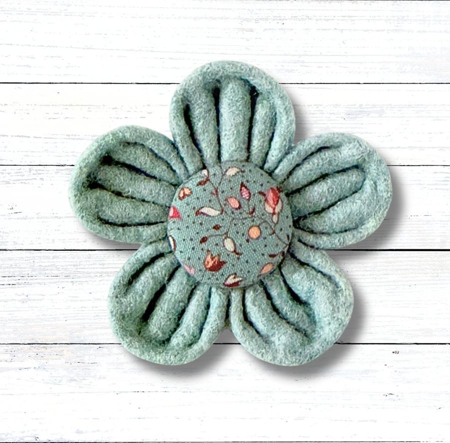 Flower Brooch, Sage Green Flower, Handmade Flower