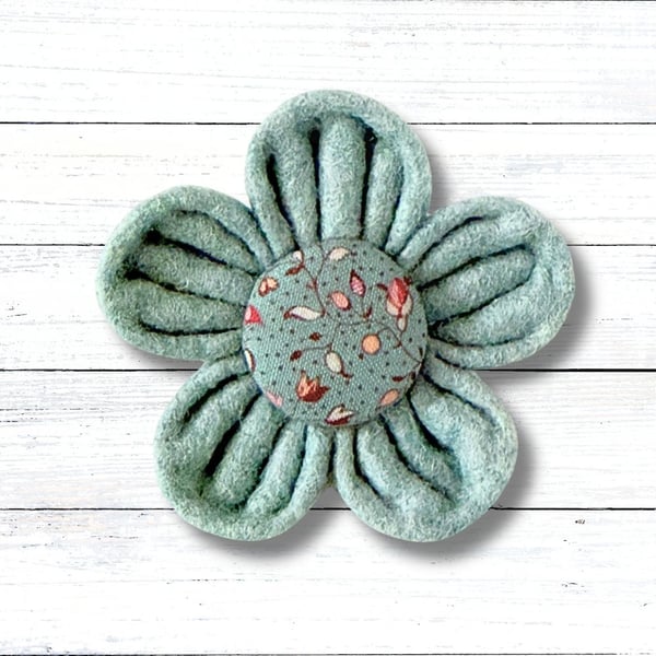 Flower Brooch, Sage Green Flower, Handmade Flower