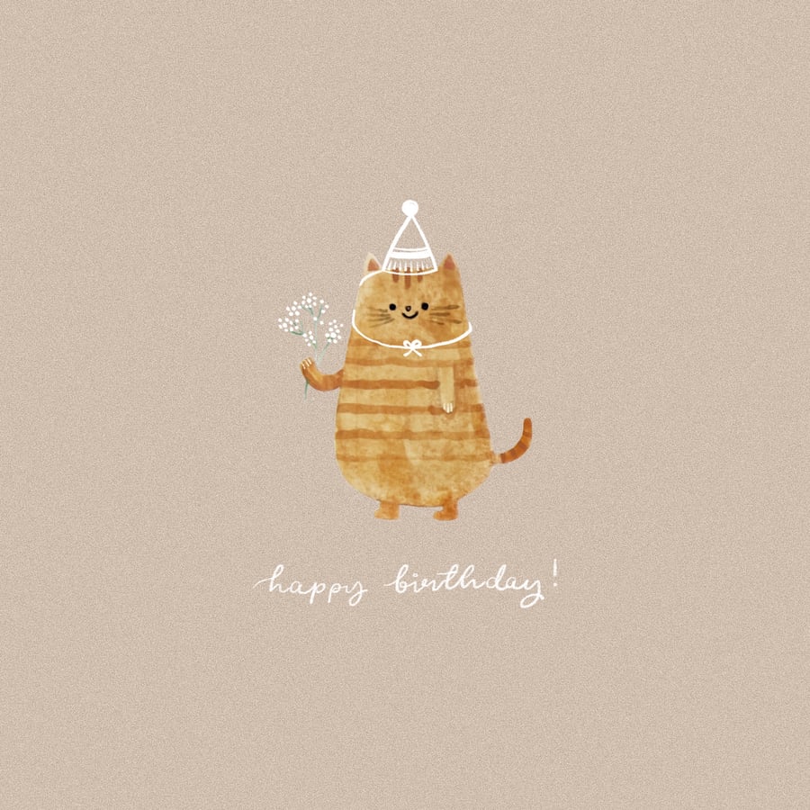 Party Cat Happy Birthday Square Greeting Card 148mm with Envelope
