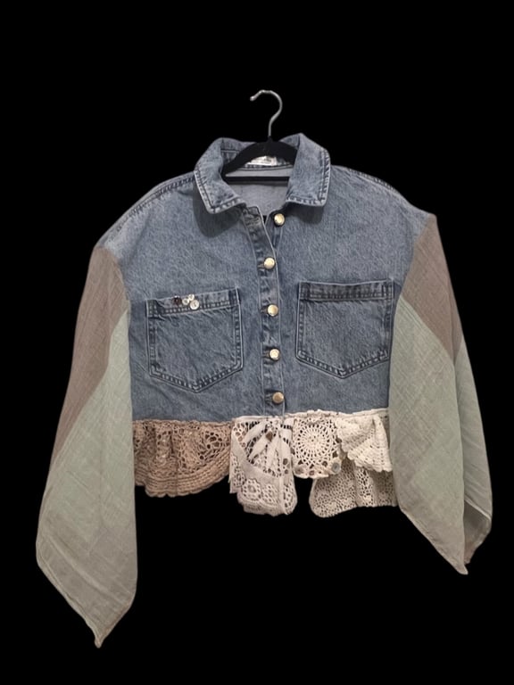 Upcycled Denim Lace Boho Festival Capelet Cottagecore Fairy Cape