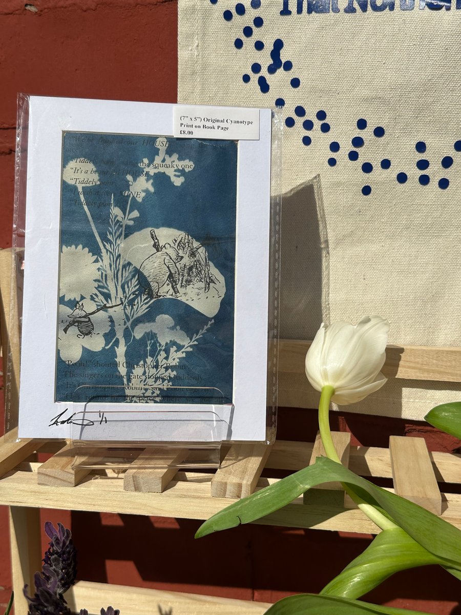 Botanical Cyanotype on Winnie the Pooh Book Page – Mounted Handmade Nature Print