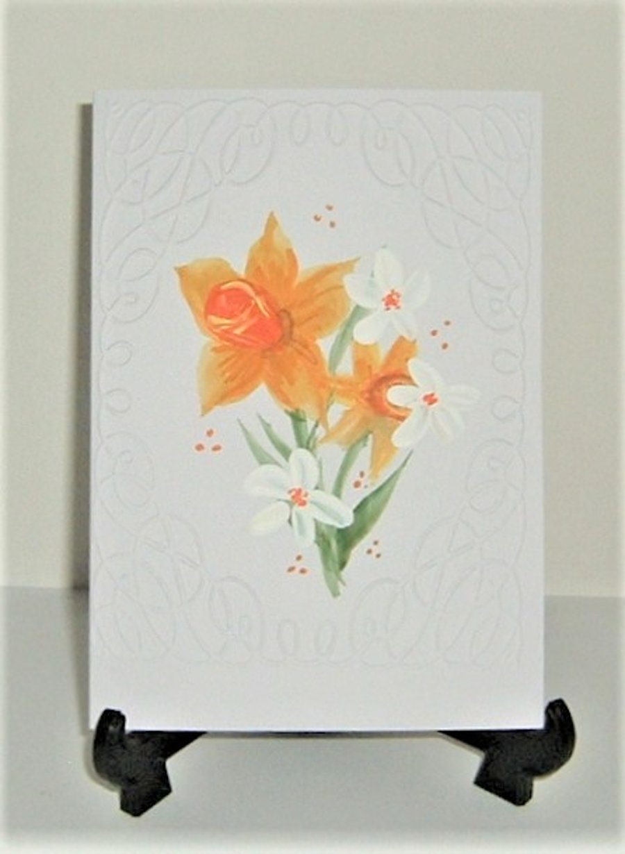 all occasion hand painted floral daffodil greetings card (ref F 639)