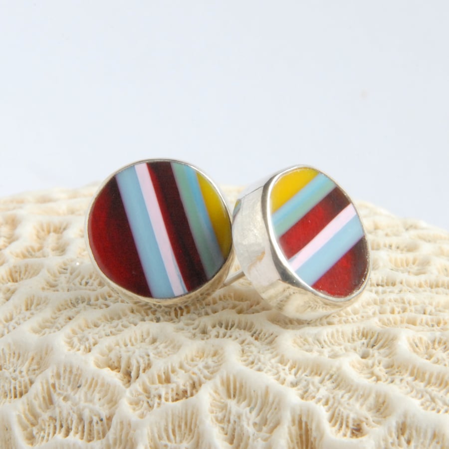 Red stripey surfite stud earrings
