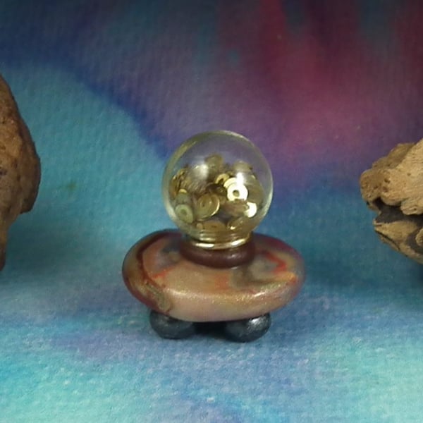 Magical scrying glass on table crystal ball OOAK Sculpt by Ann Galvin
