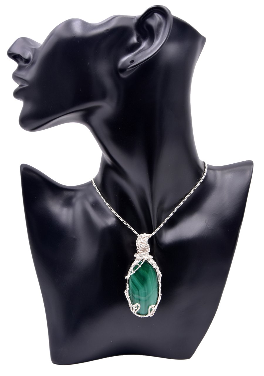 Malachite pendant, wire wrapped pendant, gift for them
