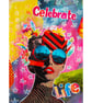 Female Portrait Art Inspirational Retro Glam Mixed Media Painting CELEBRATE LIFE