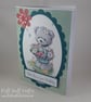 Handmade birthday card - cute bear with flower basket - Image 5