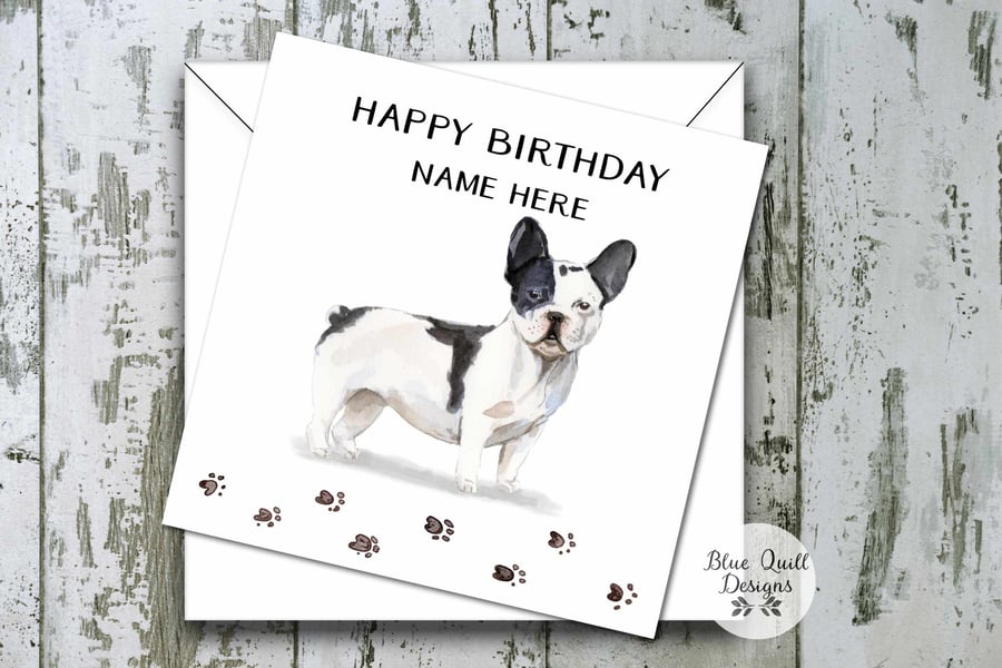 French Bulldog Watercolour Print Personalised Birthday Card