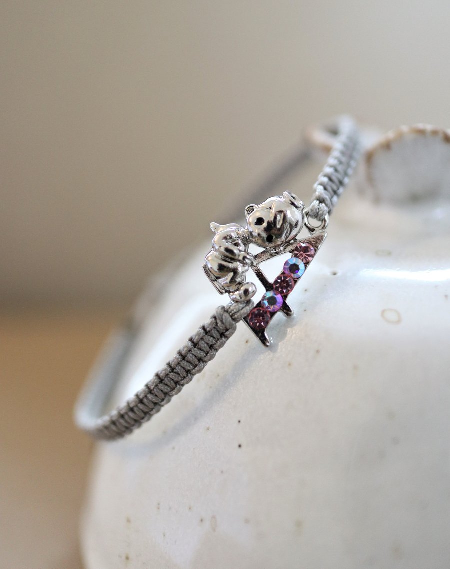 Sparkling crystal - Alphabet A adjustable friendship bracelet