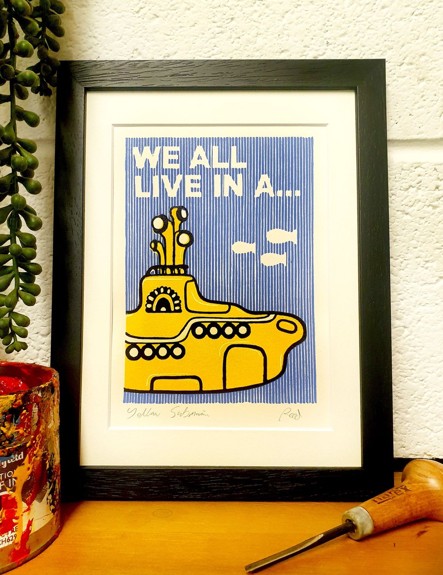 Beatles- Yellow Submarine Original Lino Print