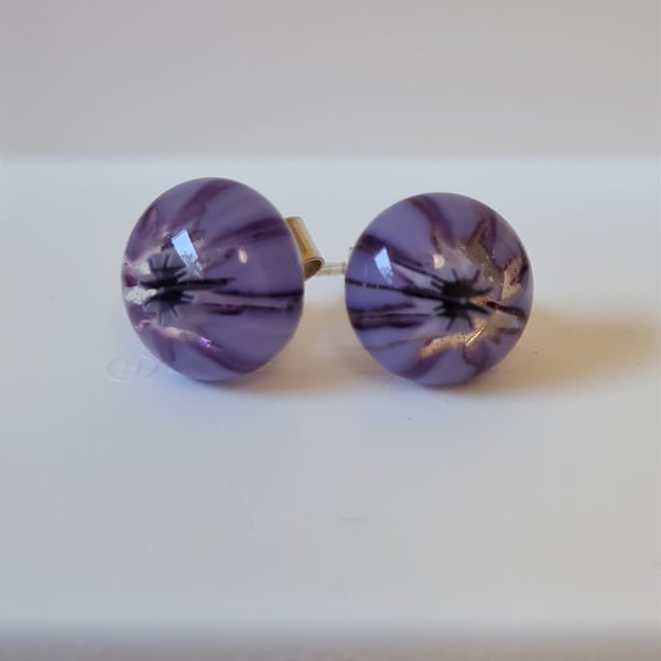 Fused glass purple stud earrings