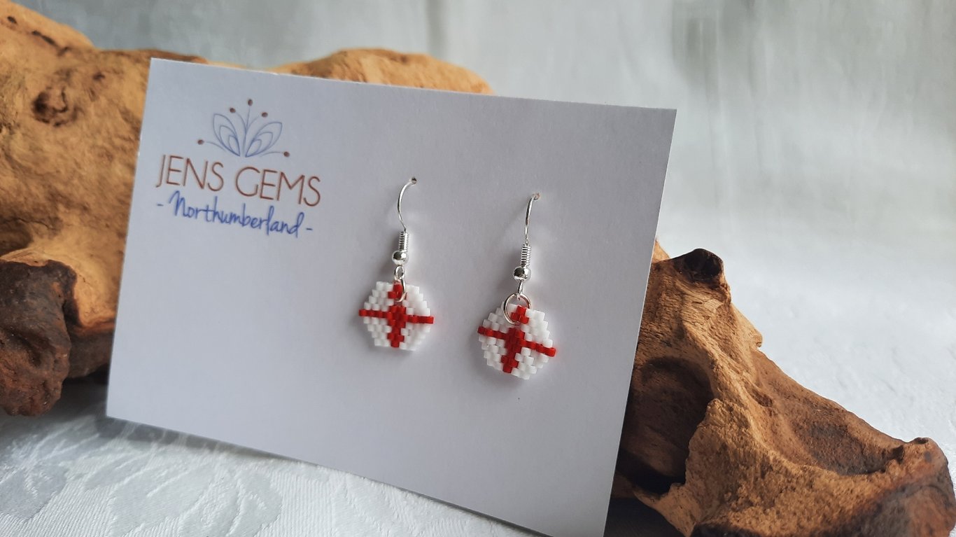 Hexagonal St George's Flag Beadwork Earrings