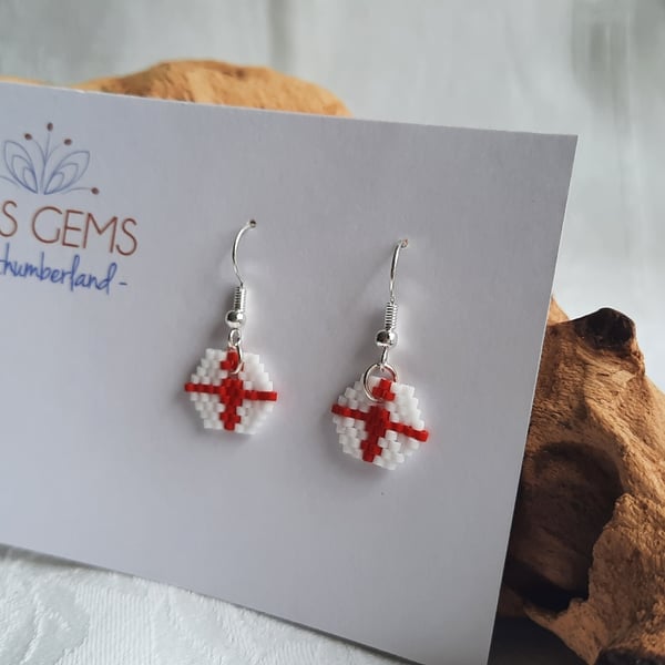 Hexagonal St George's Flag Beadwork Earrings