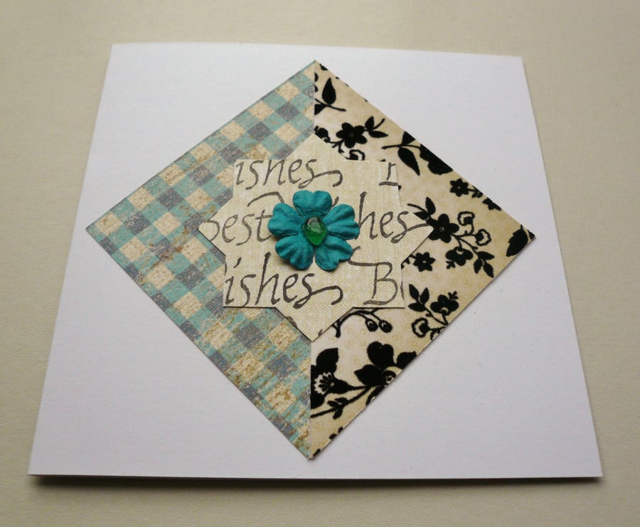 Blue and Black Sea Glass Embellished Greetings Card