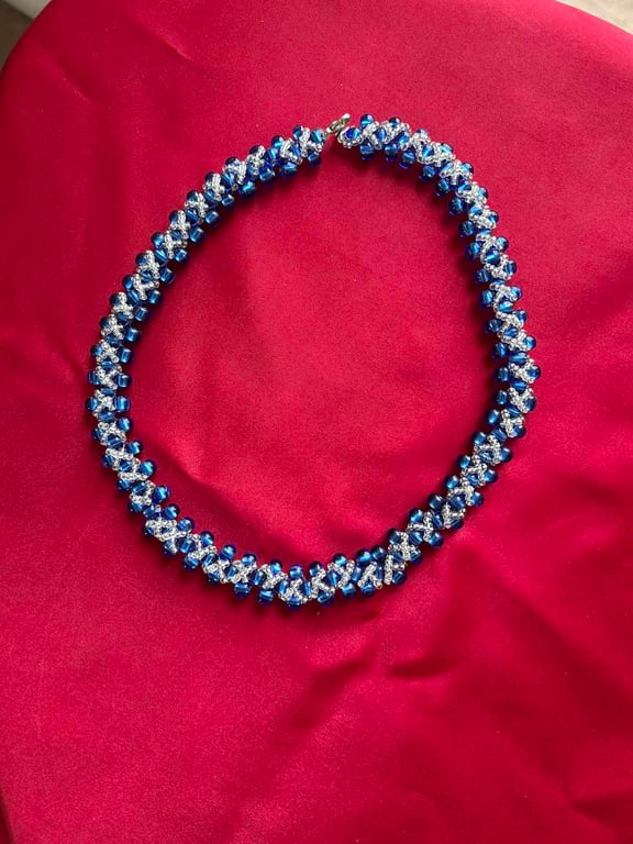 Handmade Royal Blue Beaded Necklace – A Sparkling Statement Piece