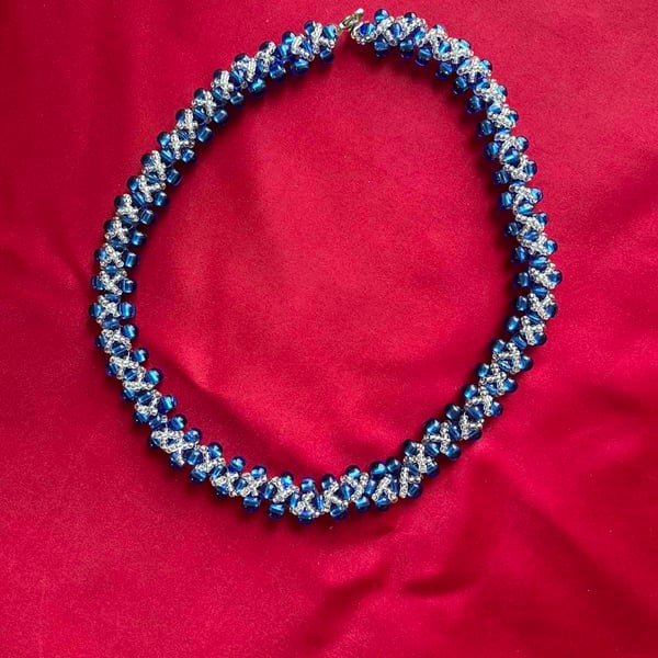 Handmade Royal Blue Beaded Necklace – A Sparkling Statement Piece