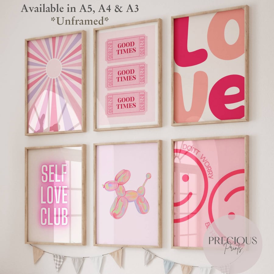 Set of 6 Dorm Wall Decor, Preppy Wall Art Pink Positive Quotes