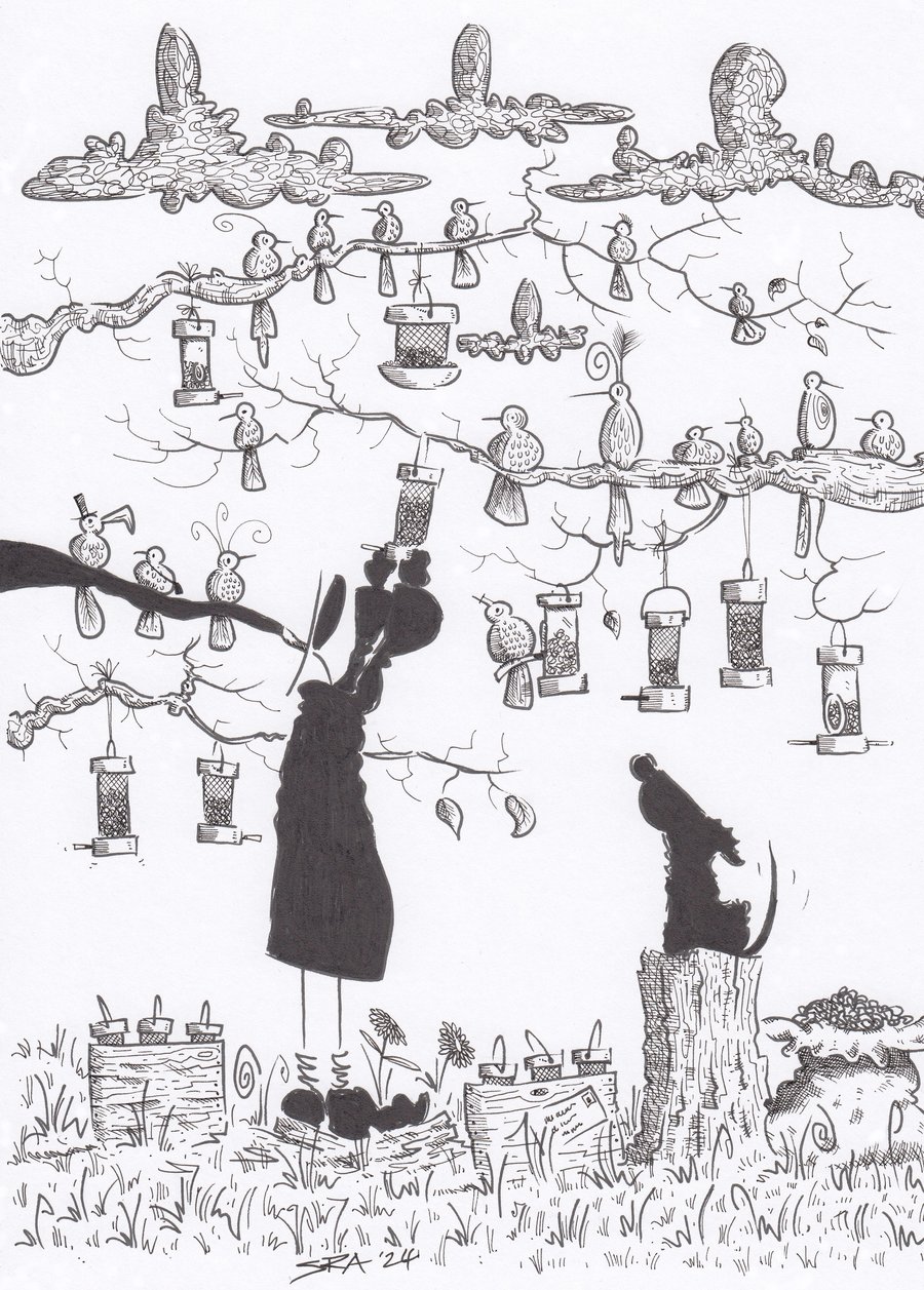 'Feeding the Birds' an A4 sized original artowrk