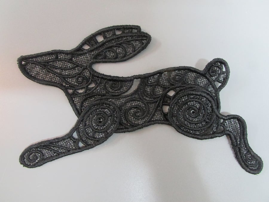 Embroidered Hare Bunny Rabbit Lace Applique with moving parts