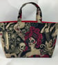 Day of the dead tote bag, Gothic shopper, handmade in Sussex