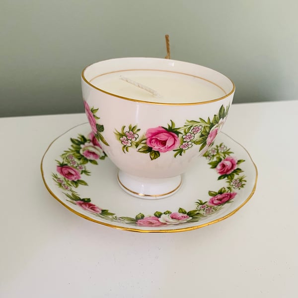 Pear and Freesia Tea Cup Candle with Saucer