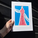 Blackpool Tower - Lino Print - Lancashire Art - Seaside art print