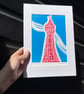 Blackpool Tower - Lino Print - Lancashire Art - Seaside art print