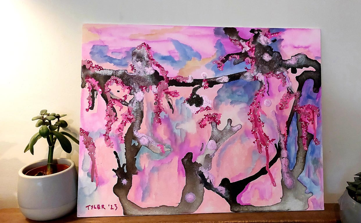 Sakura - original abstract acrylic emotional painting on canvas board