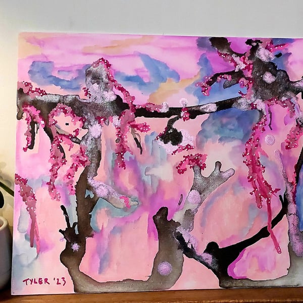 Sakura - original abstract acrylic emotional painting on canvas board
