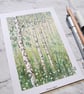 Birch Woodland original artwork, small landscape drawing - Image 4