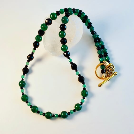 Green Onyx And Black Onyx Necklace - Handmade In Devon