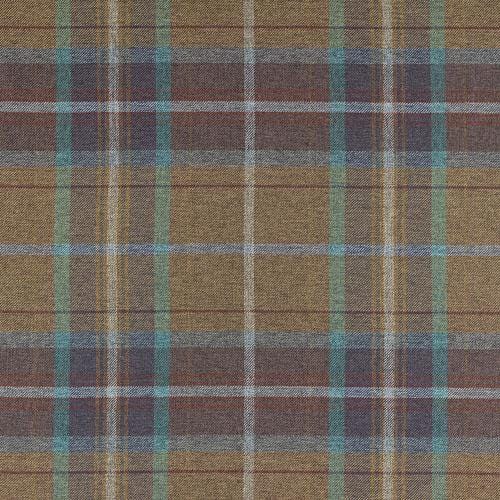 Grampian Faux Wool Upholstery Fabric - Bedlington - Brown Navy Blue Tartan Check