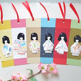 Origami Paper Doll Bookmark, japan paper doll, handmade, yuzen chiyogami washi