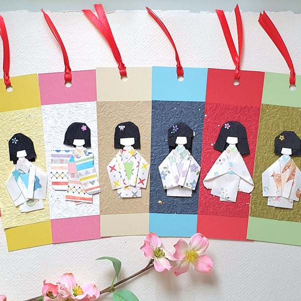 Origami Paper Doll Bookmark, japan paper doll, handmade, yuzen chiyogami washi