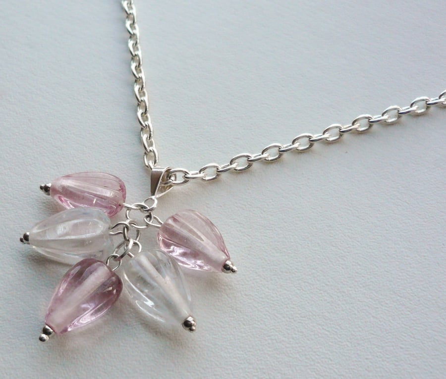 Pale Pink and Clear Cluster Necklace   KCJ371