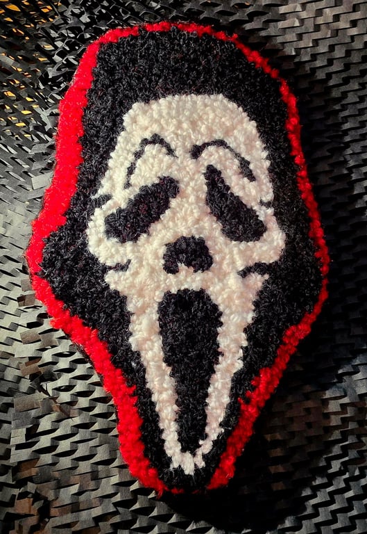 Large Ghost Face Inspired Punch Needle Wall Art – Handmade Horror Decor