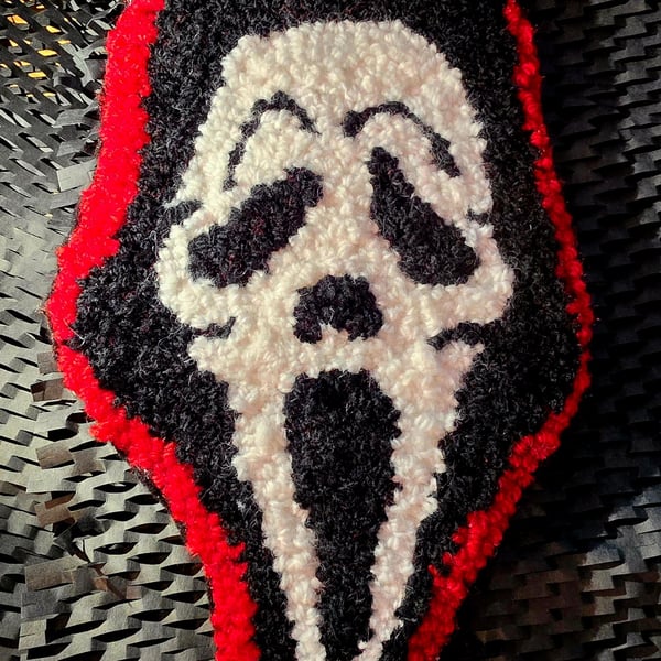 Large Ghost Face Inspired Punch Needle Wall Art – Handmade Horror Decor