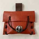 Small Pouch - Red Leather Medieval Style - Fleur de Lis Closure FREE SHIPPING