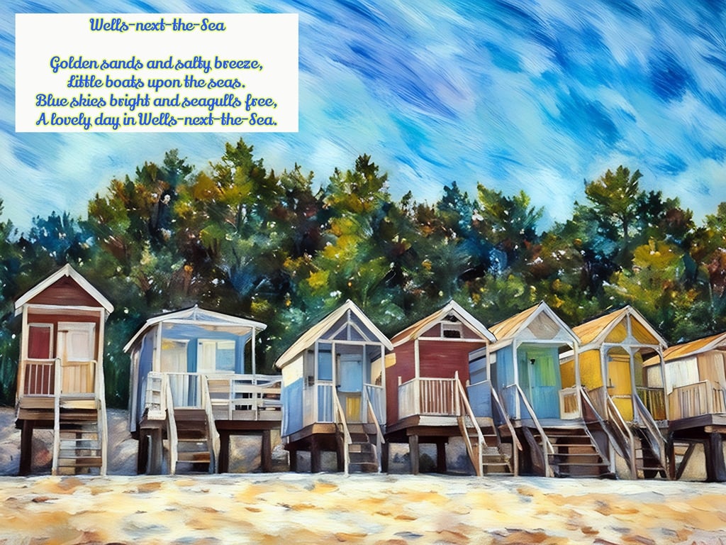 Wells-Next-The- Sea Poem Card A5 Beach Huts 