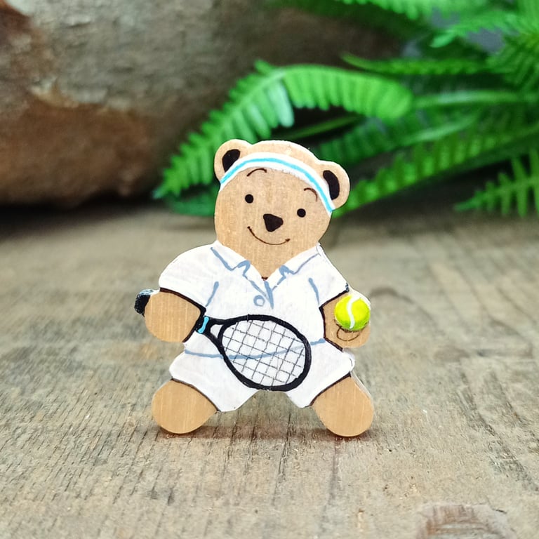 Tennis, Handmade Tennis Player Bear Pin, Personalised Tennis Champion Gift
