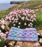 Hand knitted , lined, wool headband featuring Celtic knot pattern PASTEL  - Image 4