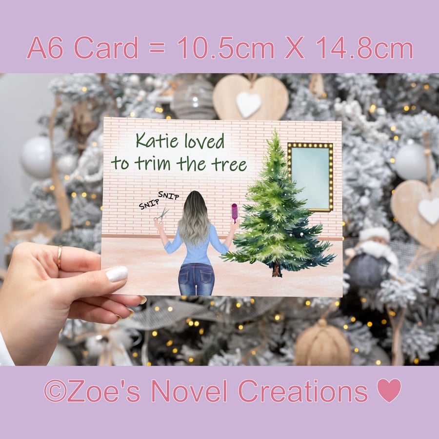 Trim the Tree Christmas Card, Personalised - A6 size 10.5cm X 14.8cm 