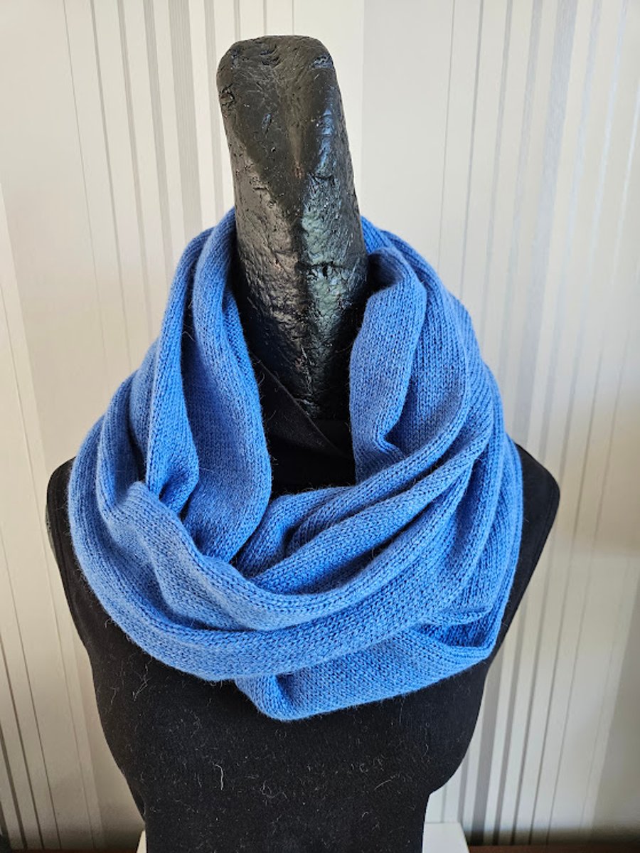 Bright blue lambswool and angora infinity scarf