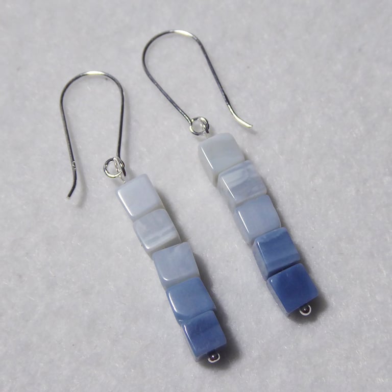 Blue Sky Sterling Silver Earrings featuring blue Opal Cube Beads