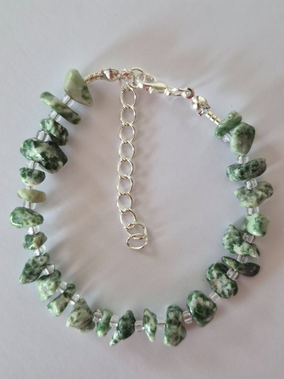 Green and White Camouflage Jasper Handmade Bracelet. Handmade Jewellery. Gift.